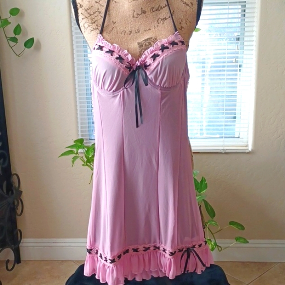 DOLLSKILL CURRENT MOOD XXL PINK IM BABY SLIP DRESS MESH OVERLAY